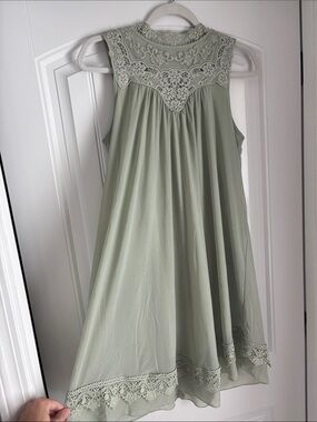 Altar'd State Sage Green Lace Yoke Sleeveless Dress
